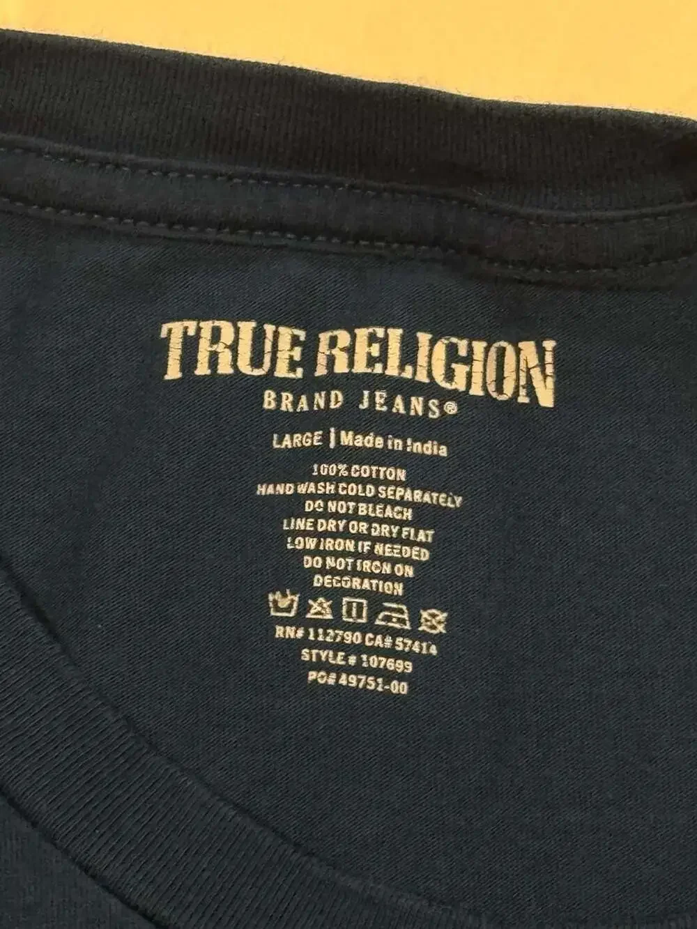 True Religion Buddha Pocket Crew Neck Short Sleeve T-Shirt Blue Large